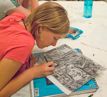 Governor's School student Virginia Gagnon works on a drawing.