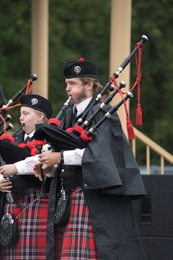 The Radford University Pipes and Drums Band performing at the 2016 Highlanders Festival.