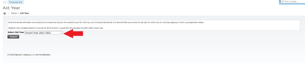 Select the aid award year