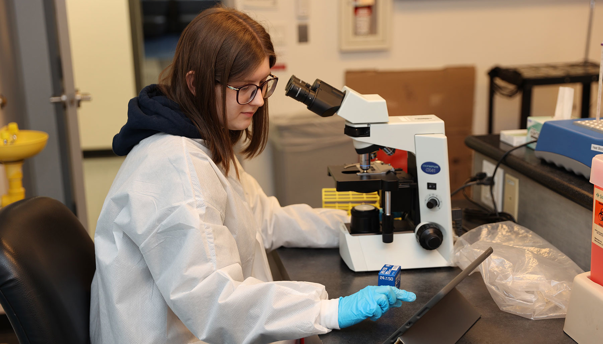 student in lab classroom