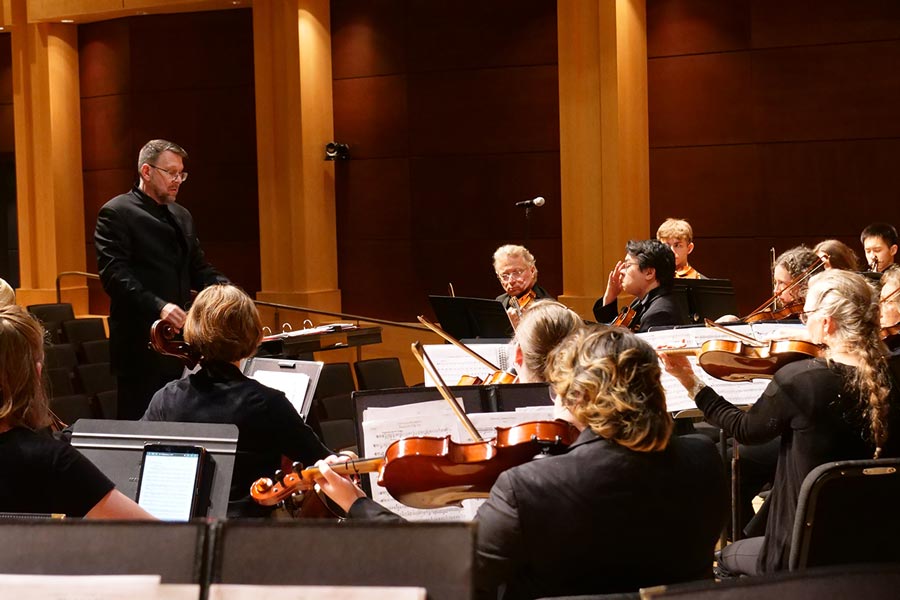 professor of music with student instrumentalists