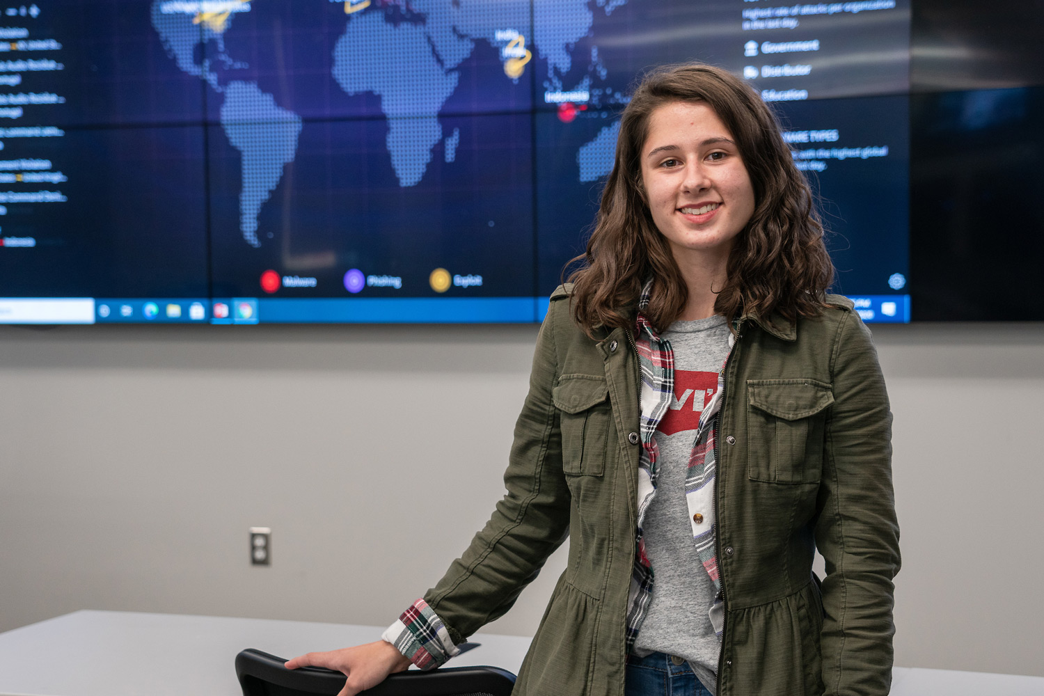 women in front of cybersecurity data center information