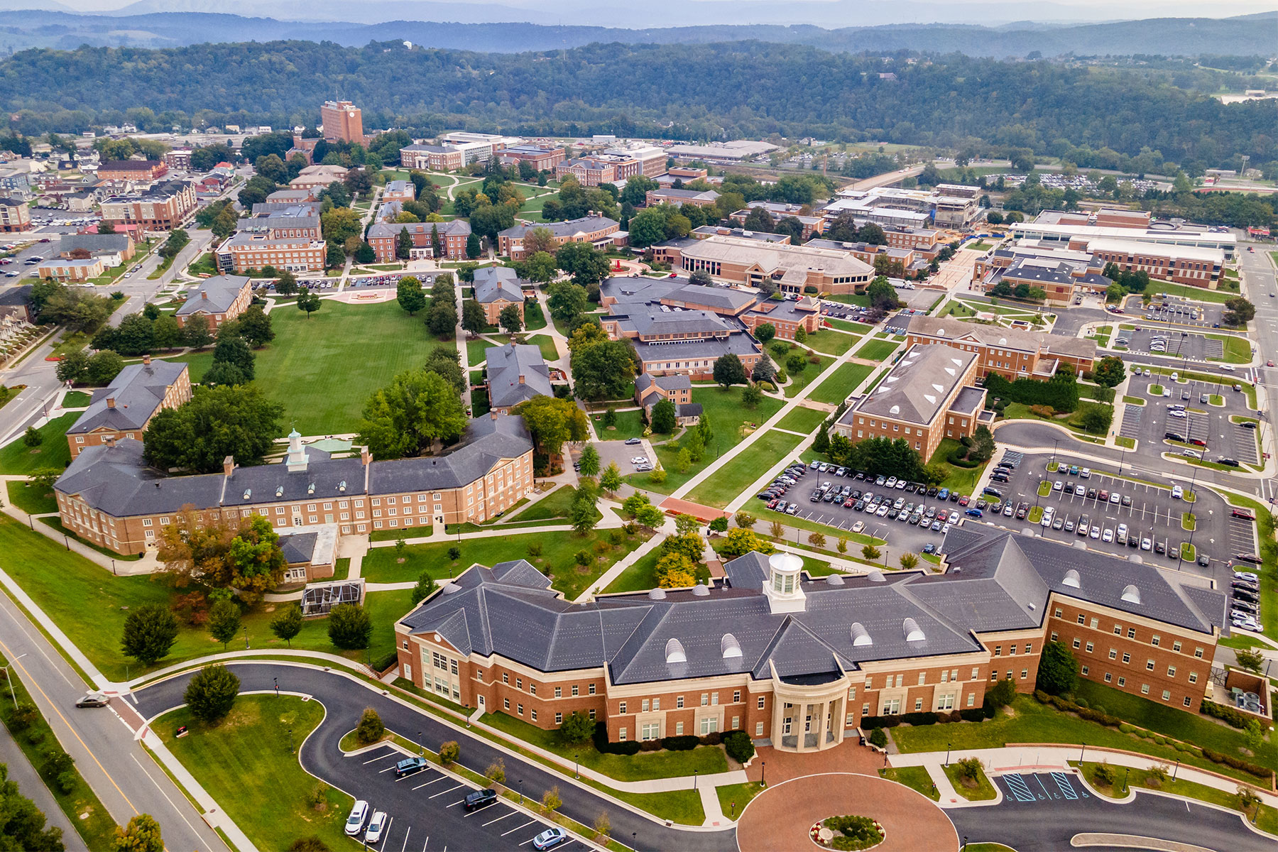 drone image of main campus in Radford, VA