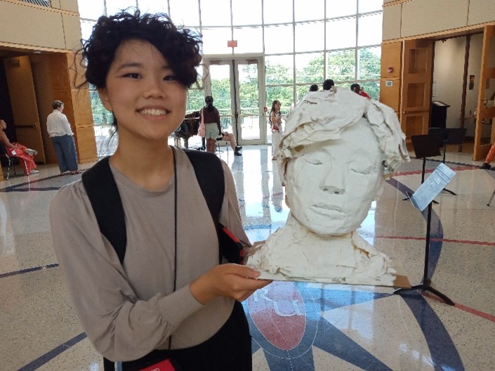 governor's school student with a self-made statue