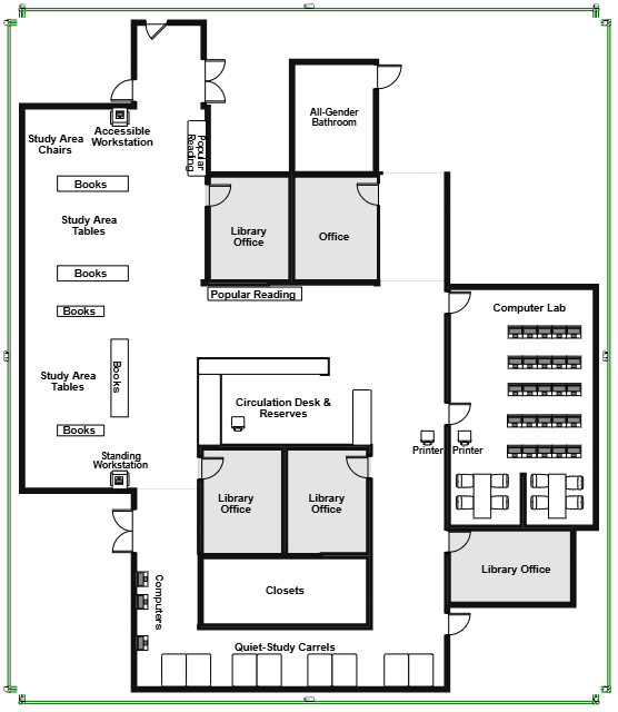 Line map of the layout of RUC Library