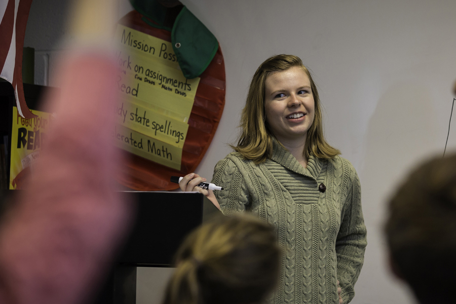 Radford University student teacher in a classroom setting