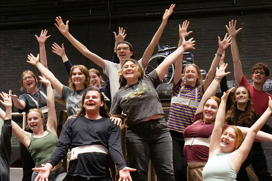 students during Bat Boy: The Musical rehearsal 