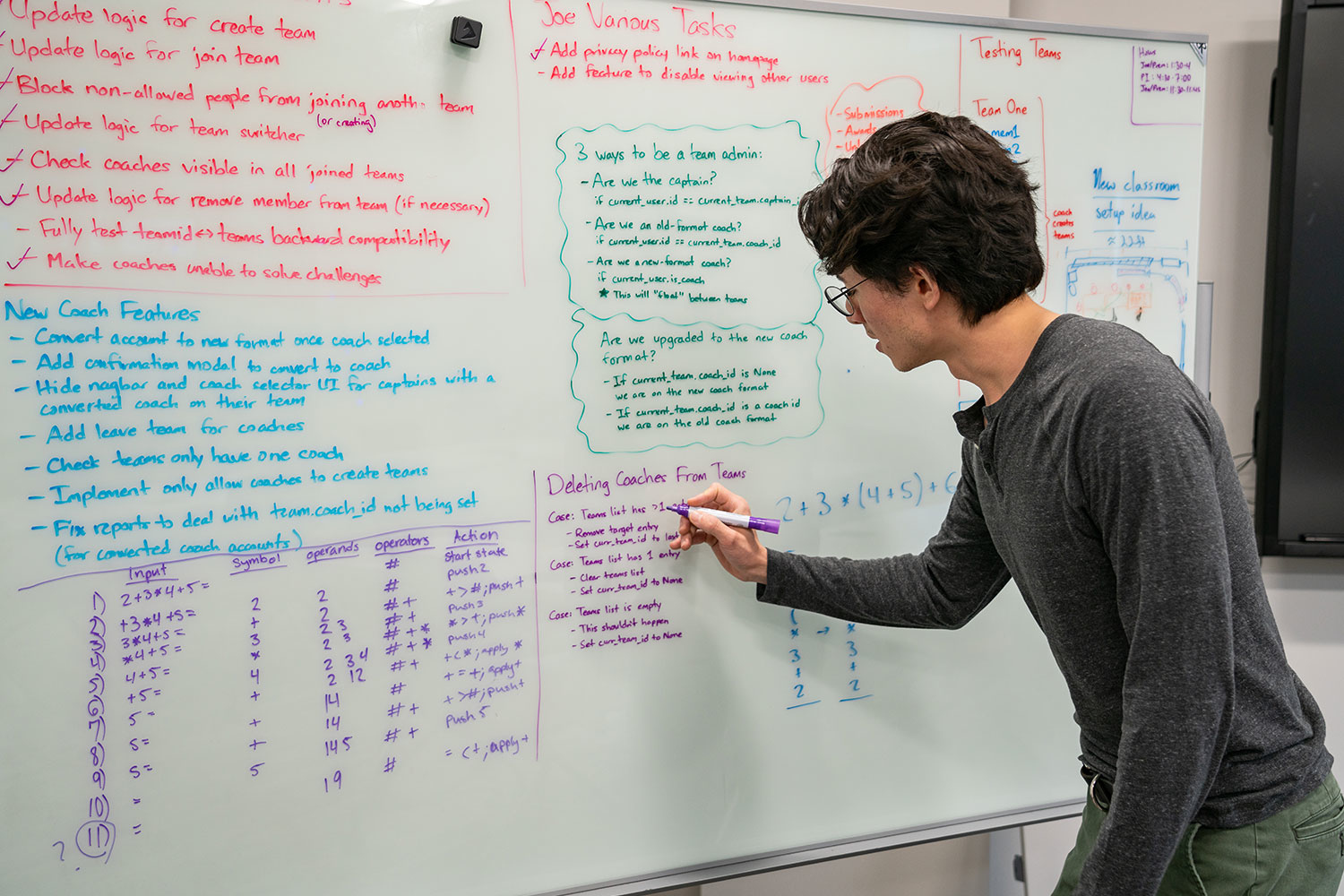 student writing on whiteboard