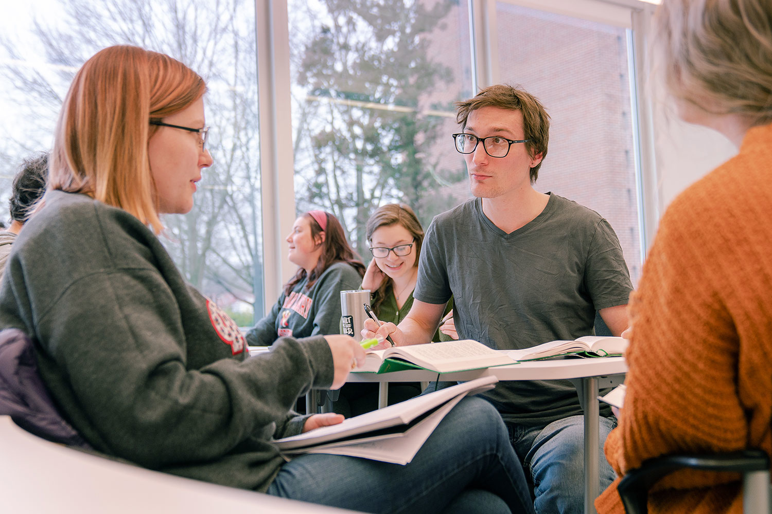 students having a group discussion