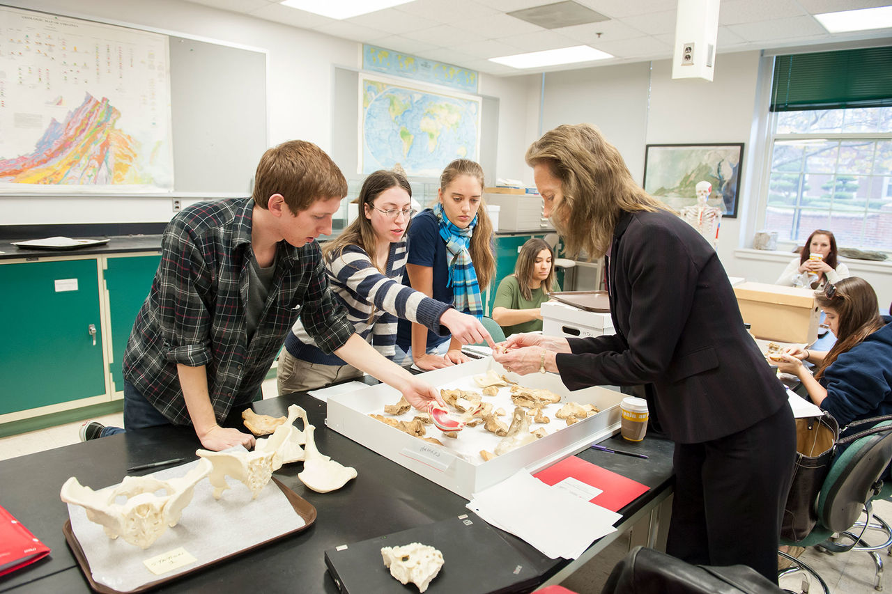 students in an anthropology lab