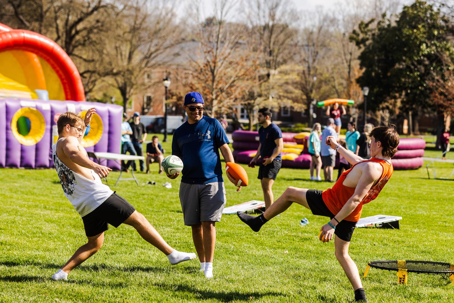 students playing on the quad