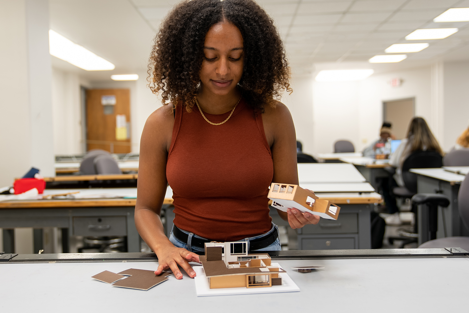 Female interior design student in the classroom